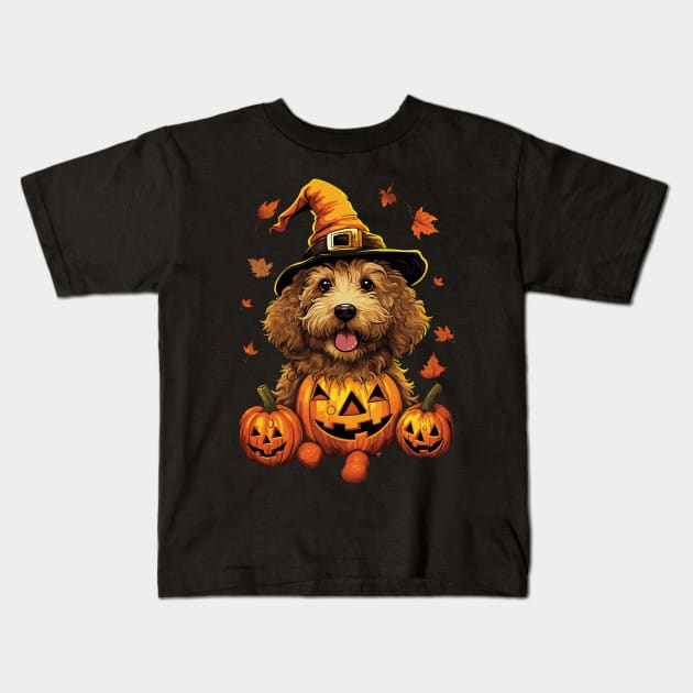 Halloween Golden Doodle Kids T-Shirt by Retroprints